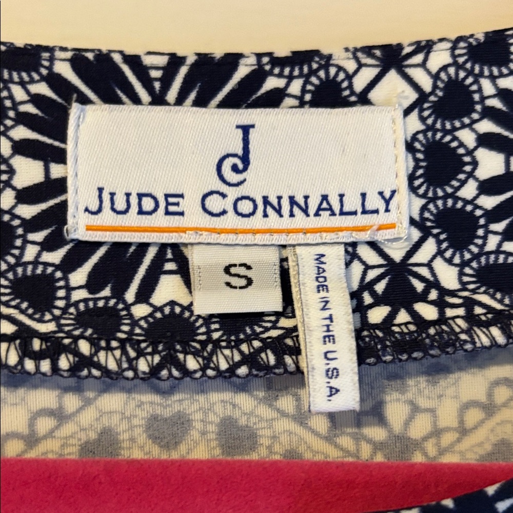 Jude Connally Navy Patterned Split-Neck Tunic Top - image 2
